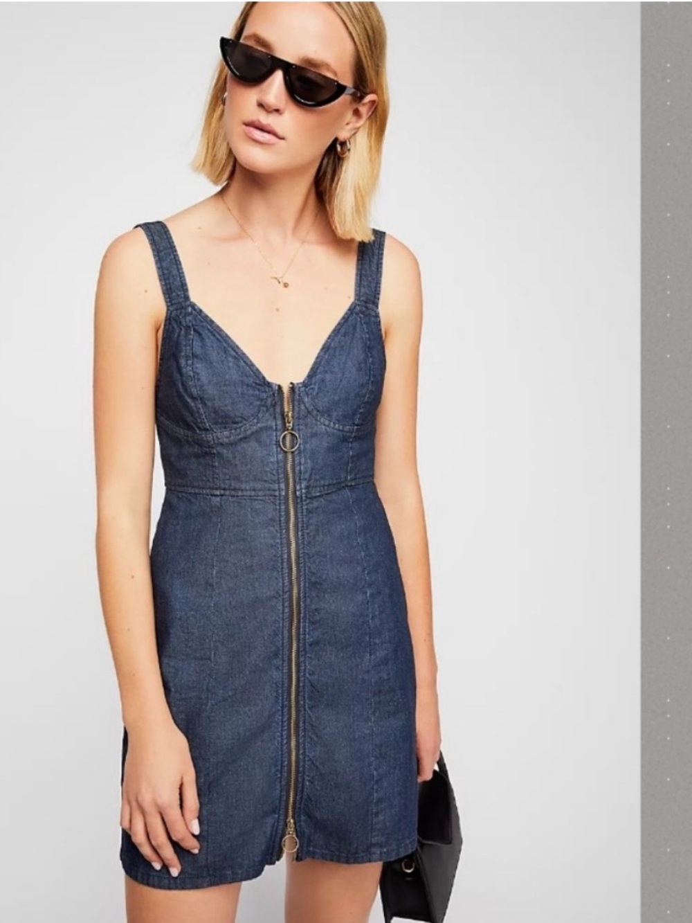 Free People Marjorie Denim Zip Front Mini‎ Dress Size 2